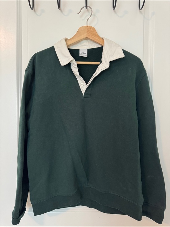 Zara Other - ZARA Dark Green 100% Cotton Pullover with Cream Button Collar Men’s Medium